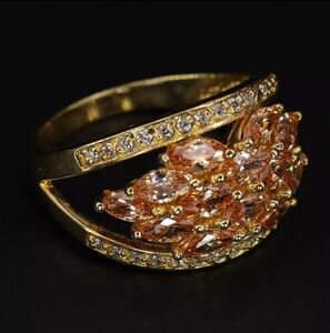 White & Orange CZ Pave Gold Cocktail Ring